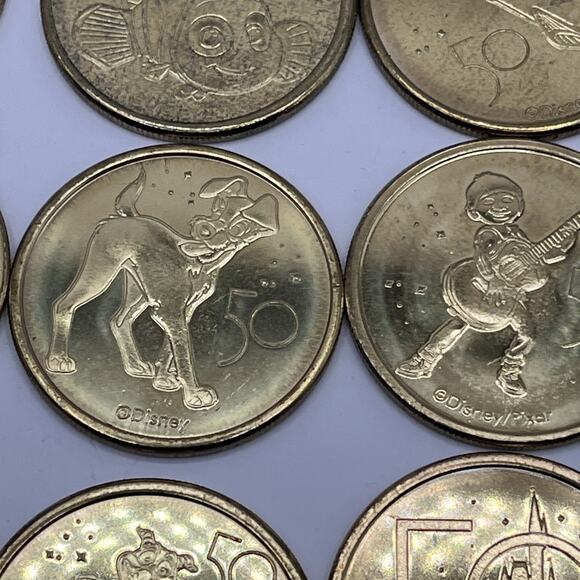 Set of 16 Walt Disney World 50th Anniversary Gold Medallion Coins USED AS IS - Picture 12 of 16